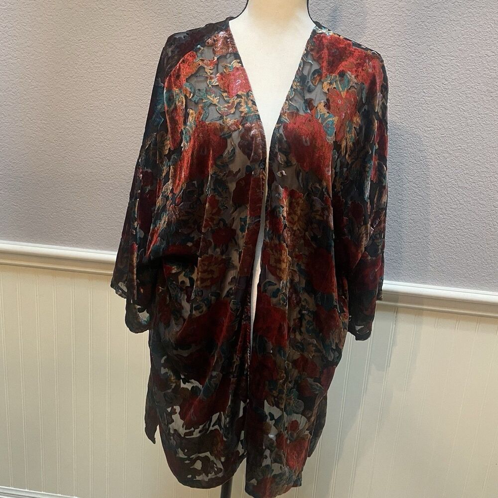 Chelsea & Violet Velvet Burnout Kimono XS Floral Sheer Boho Whimsigoth Topper